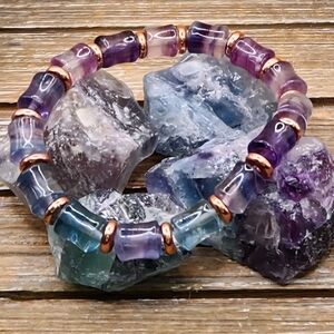 Bamboo Fluorite and Rose Gold Beaded Bracelet